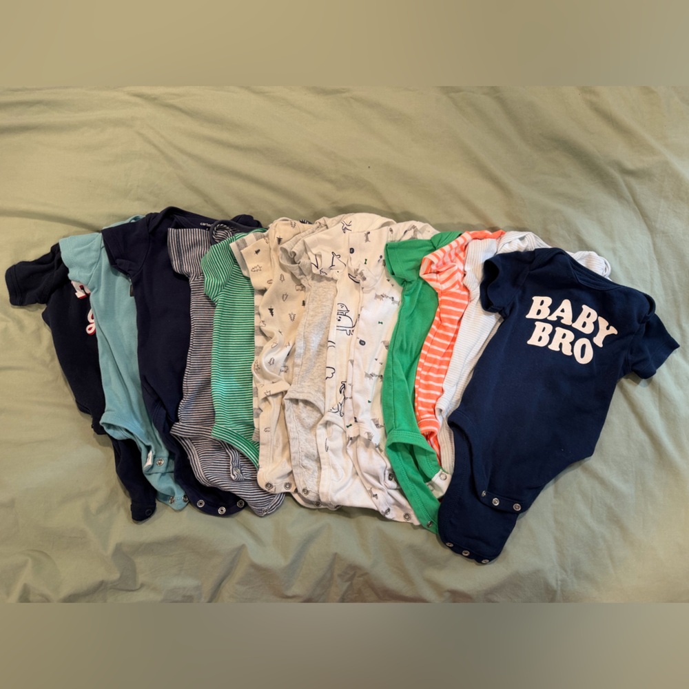 Baby Boy Short Sleeve 6 Month Onesie Bundle - Mixed Neutrals & Greens